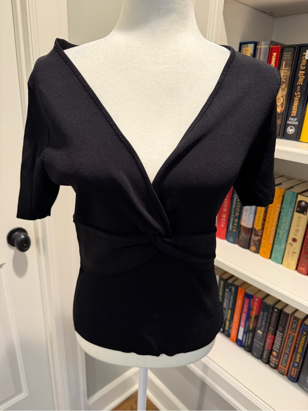 White House Black Market Black Twist-Front Short Sleeve Top